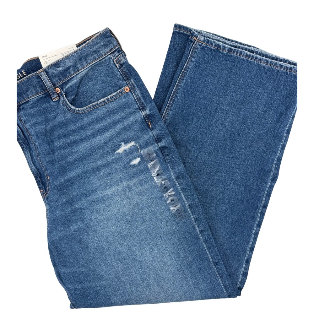 American Eagle Super High-Rise Baggy Straight Jeans 20 Long Deepest Azure 5374